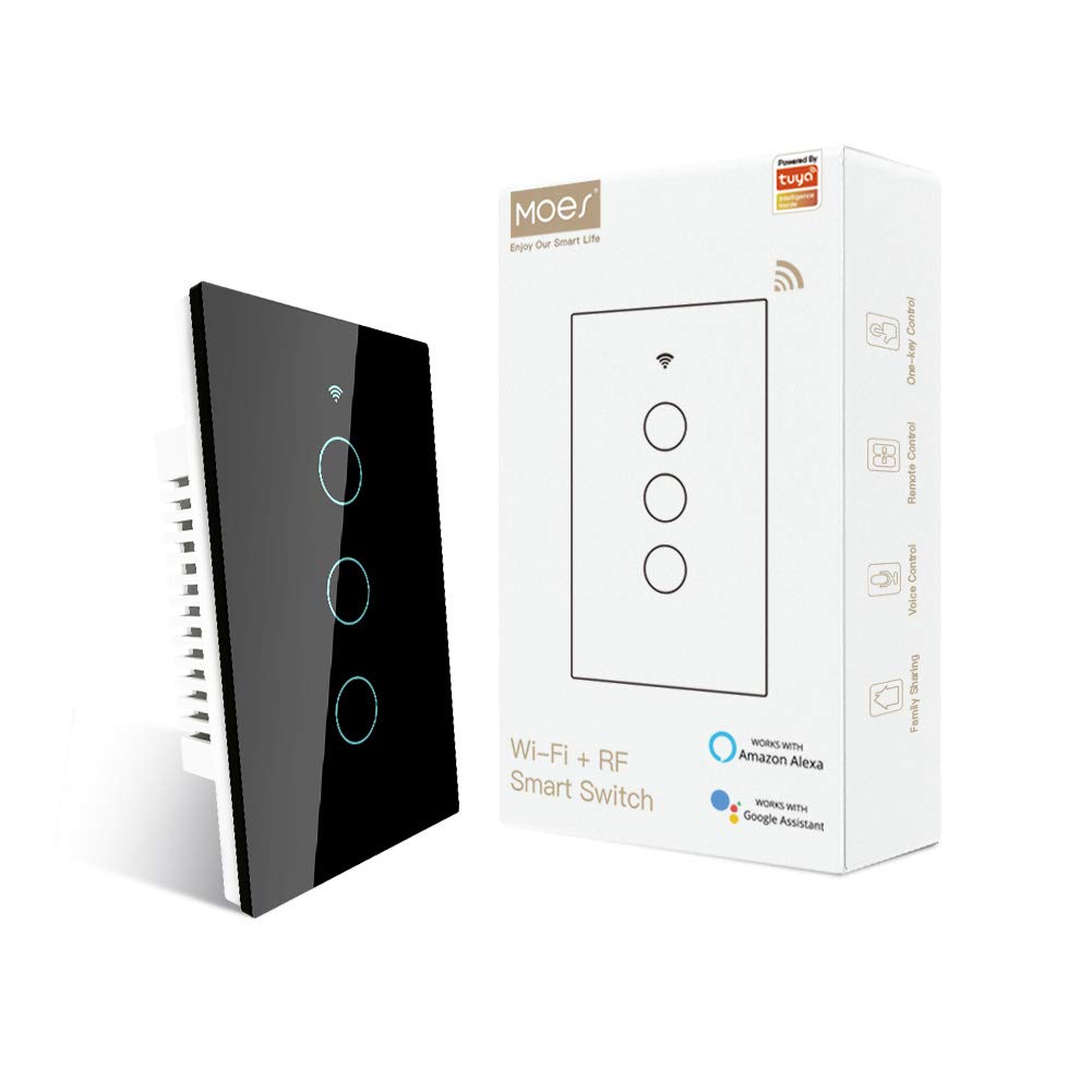 MOES Smart Switch Táctil 2ª Generación WiFi | Sin Cable Neutro, Compatible con Alexa y Google Home