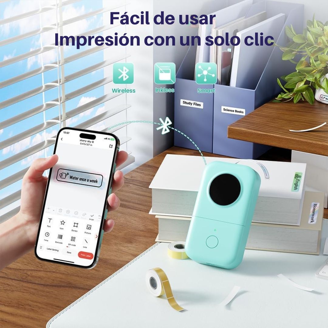 Impresora Portátil Phomemo D30 | Inalámbrica vía Bluetooth | Sin tinta, Recargable, Compatible con Smartphone