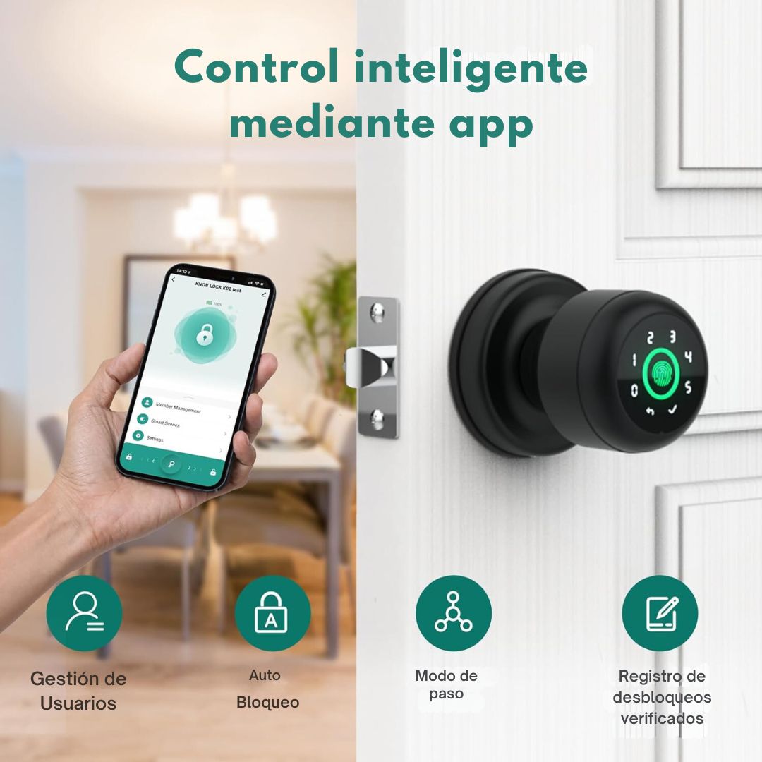 Pomo Inteligente 4 en 1 para Puerta con Teclado y Control de Aplicación