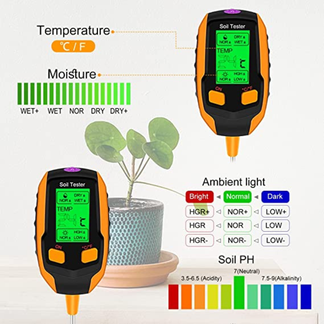 Medidor de humedad del suelo, medidor de pH del suelo 4 en 1, medidor de  humedad/luz/nutrientes/pH del suelo para jardinería, césped, agricultura