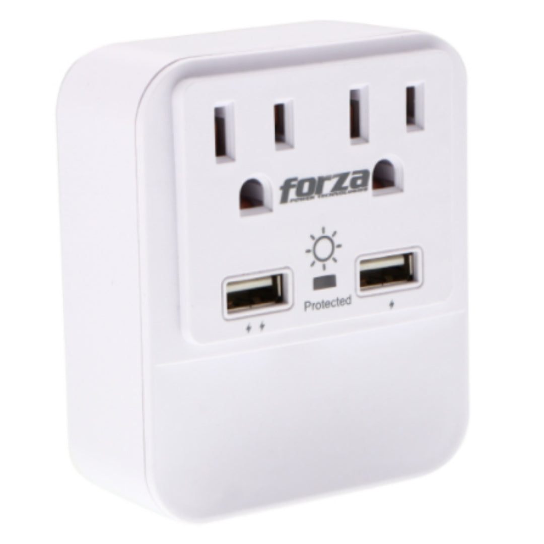 Toma-corriente con Protector Sobretención - cargador USB y Luz Nocturna