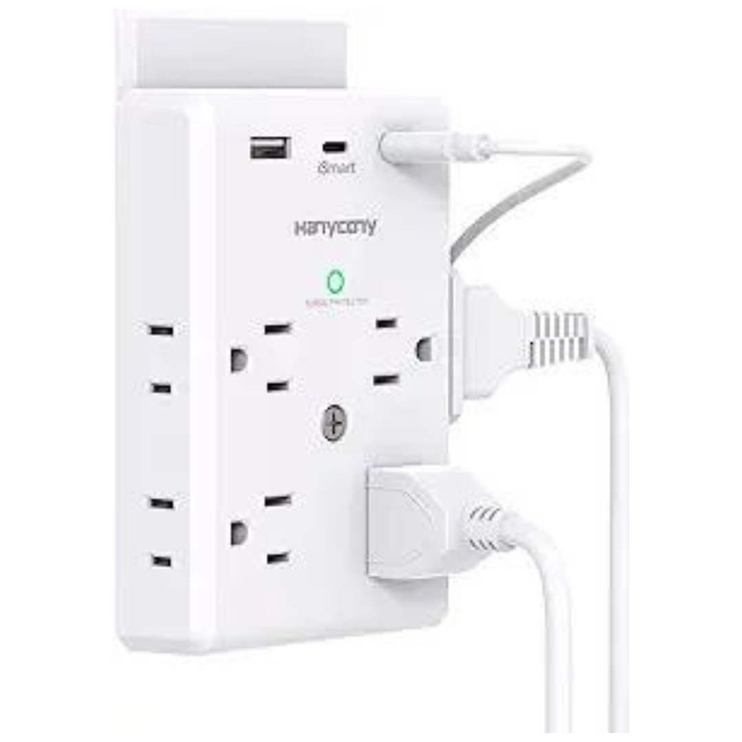 Extensor de toma de corriente múltiple con puertos USB C