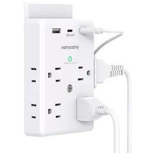 Extensor de toma de corriente múltiple con puertos USB C