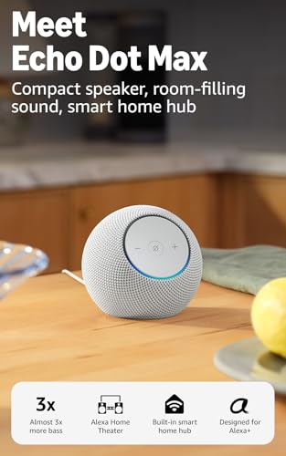 Amazon Echo Dot Max 2025 Glacier White - vista frontal fondo blanco