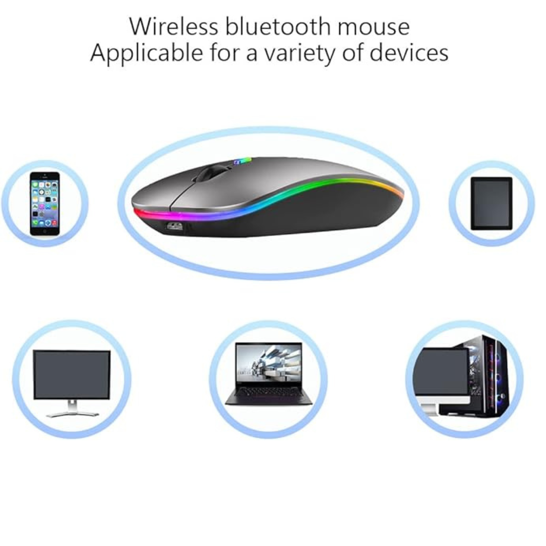 Mouse Bluetooth inalámbrico, mouse recargable LED delgado