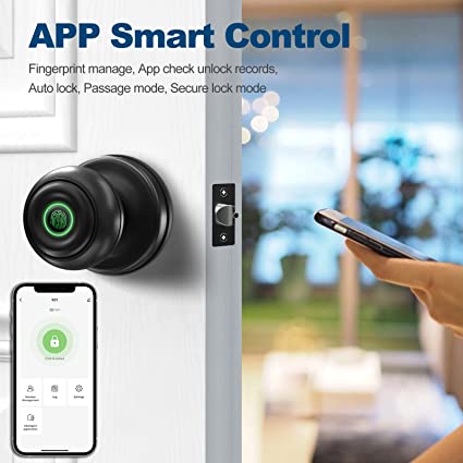 Cerradura de puerta de huellas dactilares, cerradura inteligente biométrica, perilla de puerta con control de aplicación