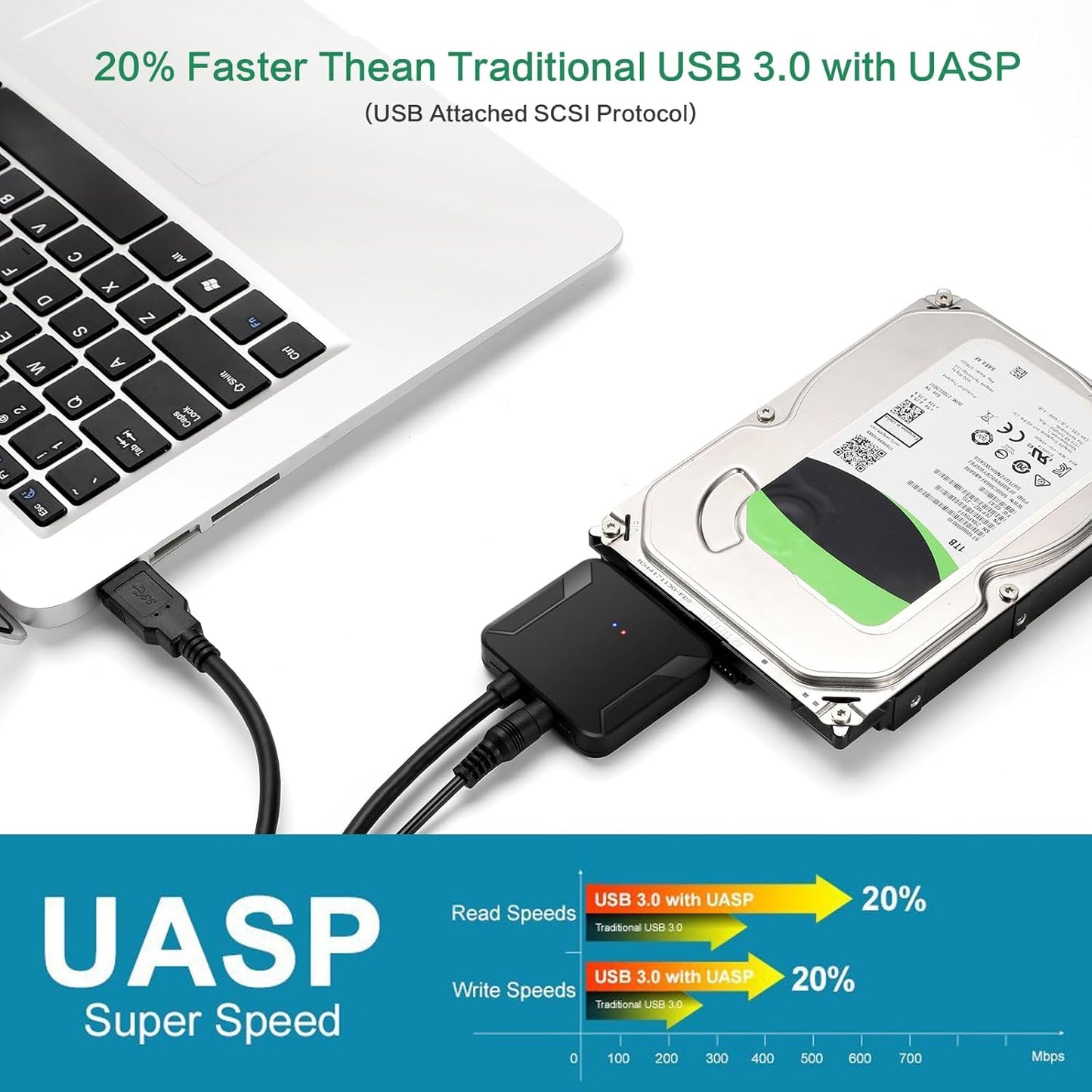 Adaptador SATA a USB 3.0 con Fuente de Alimentación | Para HDD/SSD 2.5" y 3.5"