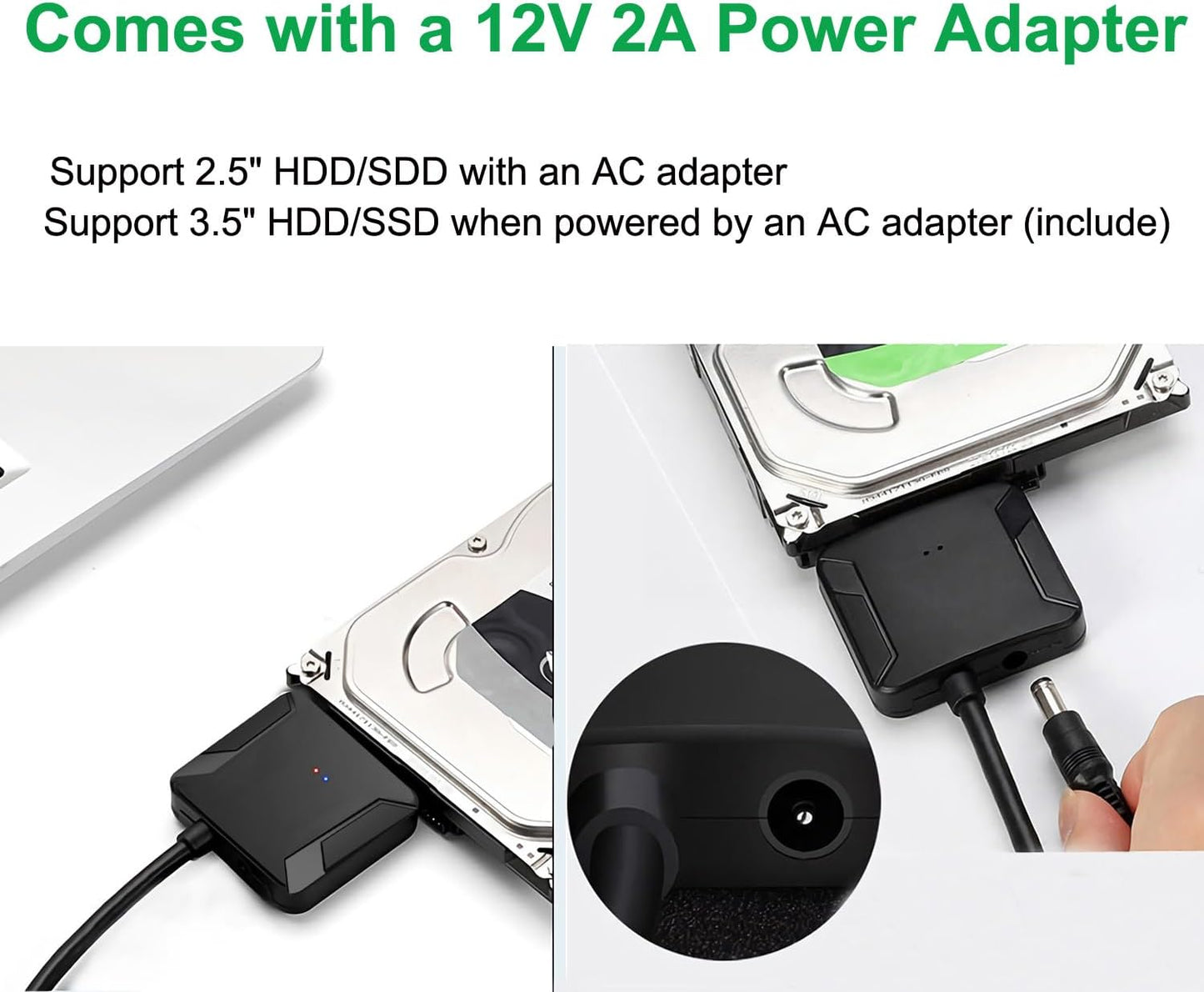 Adaptador SATA a USB 3.0 con Fuente de Alimentación | Para HDD/SSD 2.5" y 3.5"