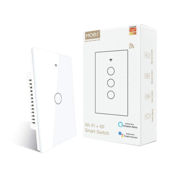 MOES Smart Switch Táctil 2ª Generación WiFi | Sin Cable Neutro, Compatible con Alexa y Google Home