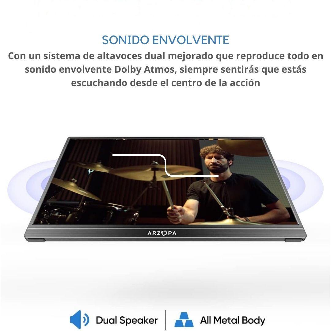 Monitor Portátil 1080P FHD, USB-C HDMI, IPS, HDR, Pantalla Antirreflejo con Cubierta Inteligente