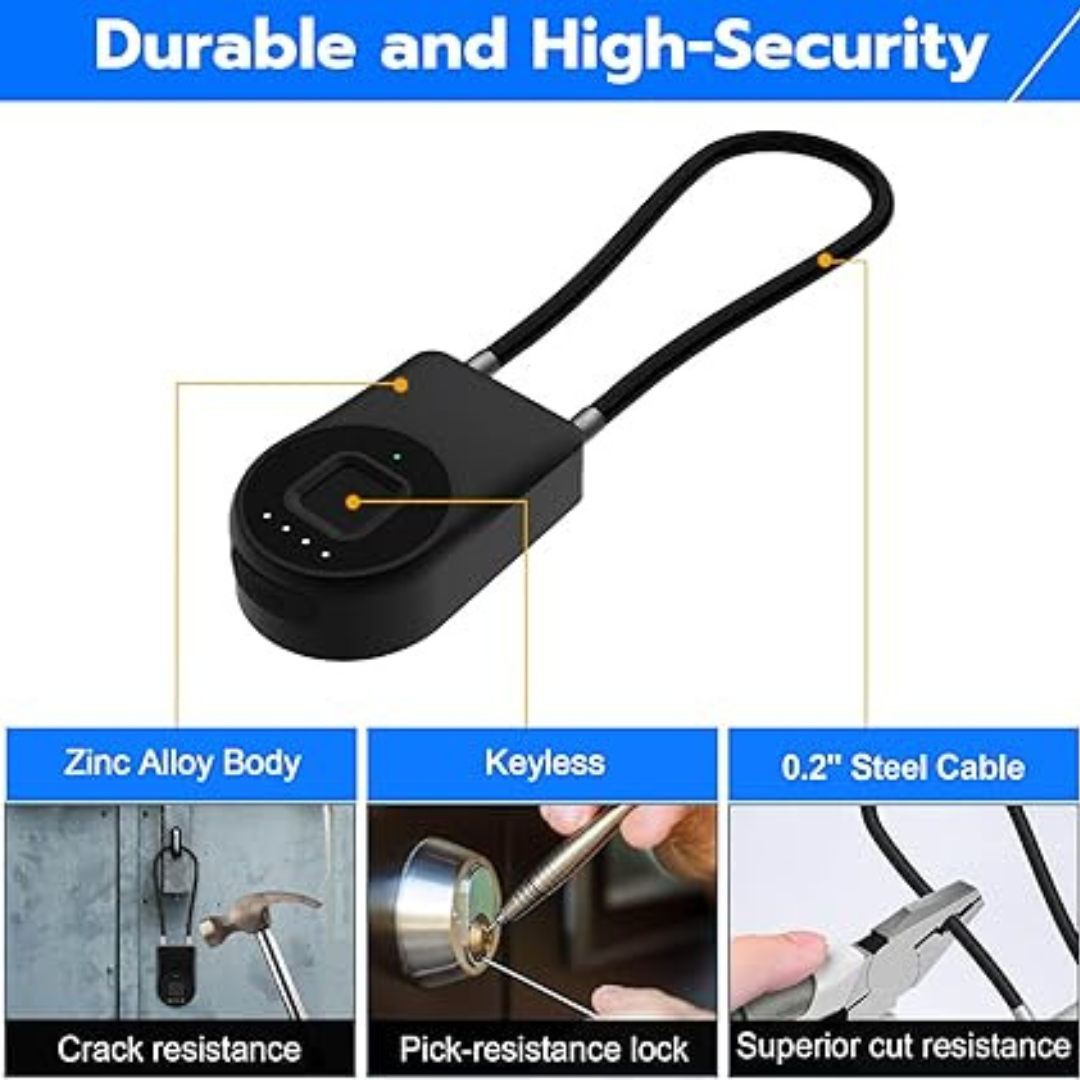 Candado de cable de huellas dactilares, grillete de 3.6 pulgadas de largo