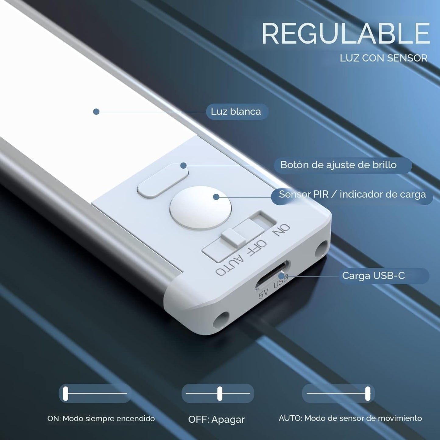 Luces LED Recargables de 10” con Sensor de Movimiento Pack 2