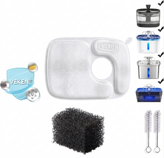 Filtros y Esponjas de Repuesto Veken para Fuente de Agua Automática para Mascotas | Compatible con 50oz, 84oz, 95oz y 108oz