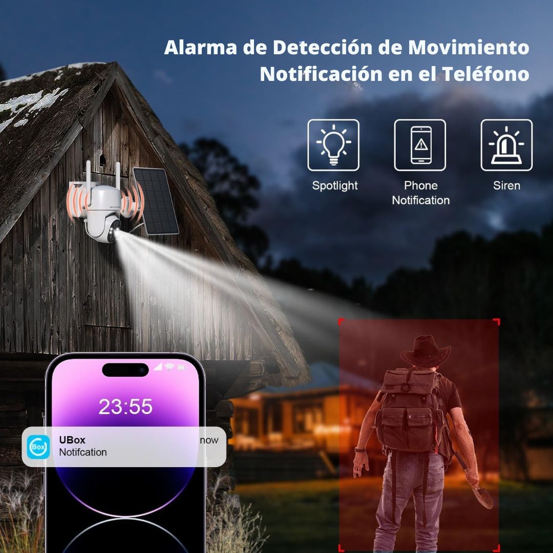 Cámara de Seguridad 4G LTE Solar – Sin WiFi, Visión Nocturna 2K, PTZ 360°