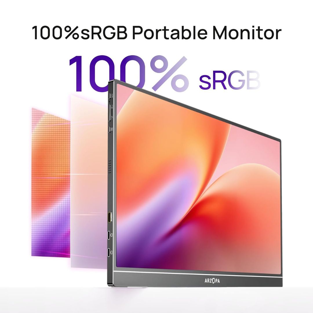 Monitor Portátil ARZOPA Z1C de 16.1” FHD 1080P IPS – 100% sRGB, con Soporte Integrado y Conectividad USB-C/Mini HDMI