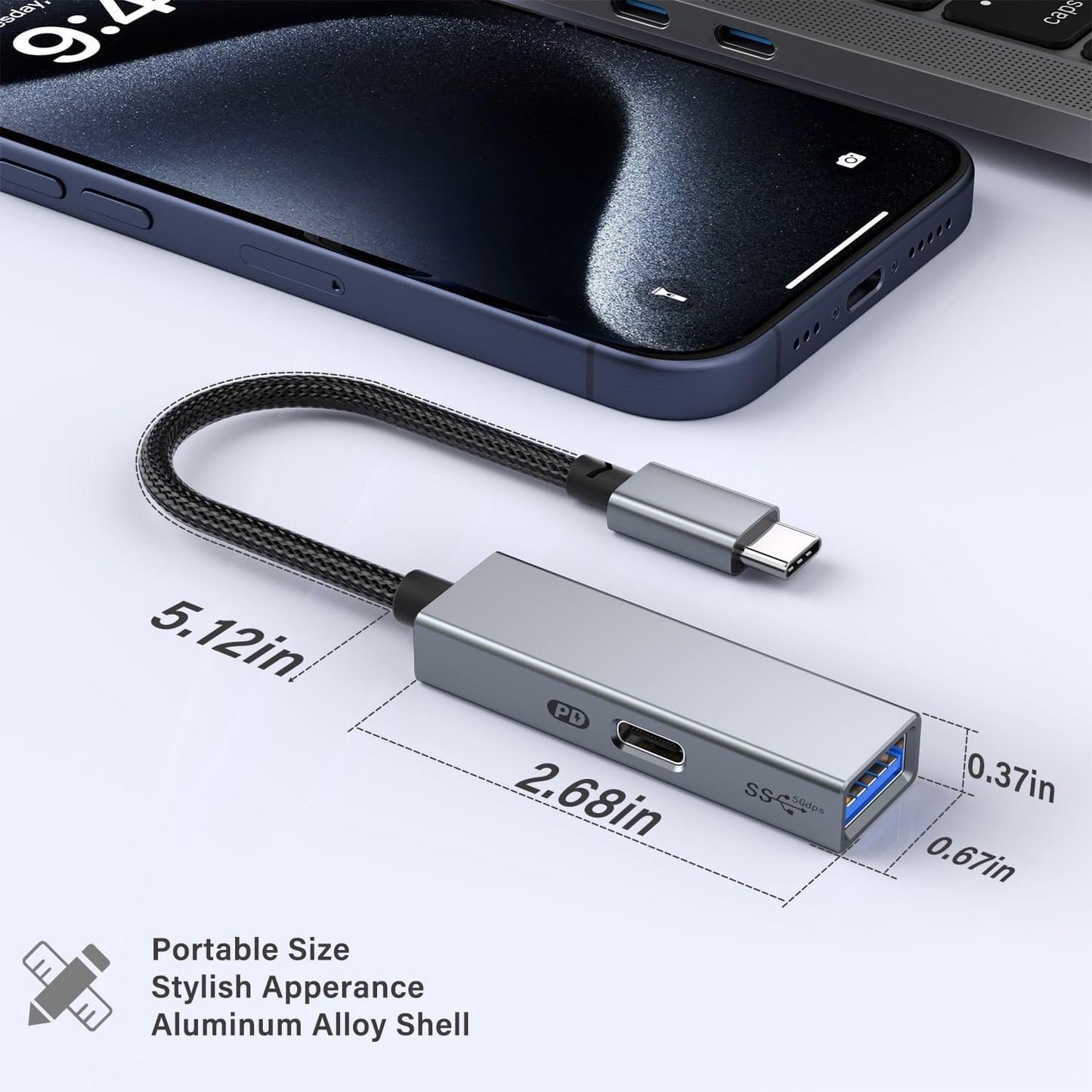 Adaptador USB C OTG con Carga PD 60W, 2 en 1 USB 3.0 OTG