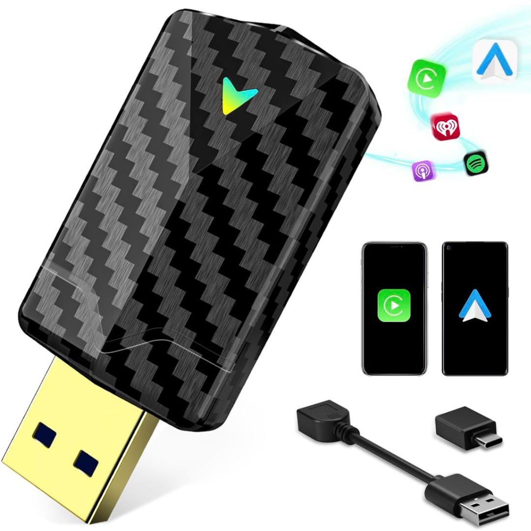 Mini Adaptador Inalámbrico CarPlay WiFi 5GHz y Bluetooth 5.3 — De Cable a Inalámbrico para iPhone, Android Auto y Vehículos 2016+