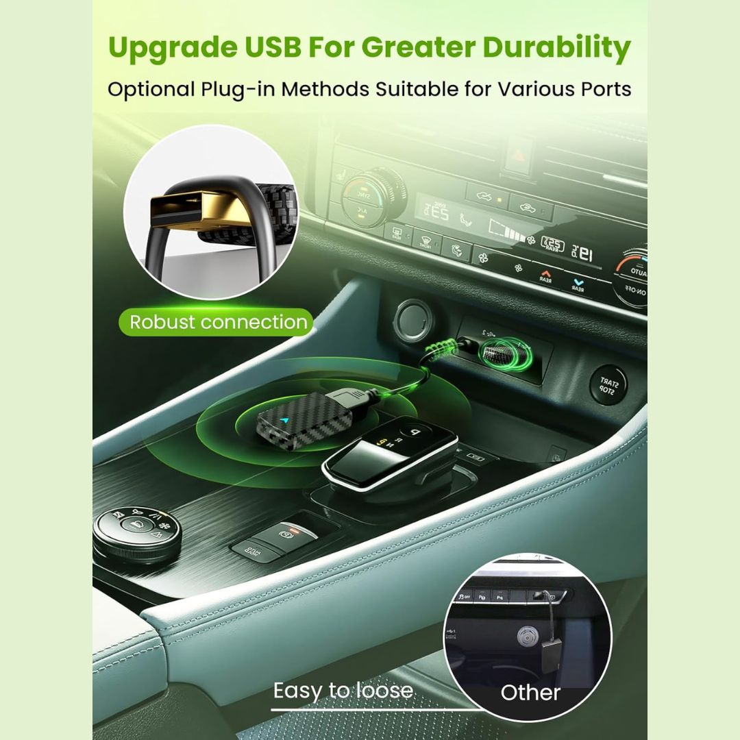 Mini Adaptador Inalámbrico CarPlay WiFi 5GHz y Bluetooth 5.3 — De Cable a Inalámbrico para iPhone, Android Auto y Vehículos 2016+