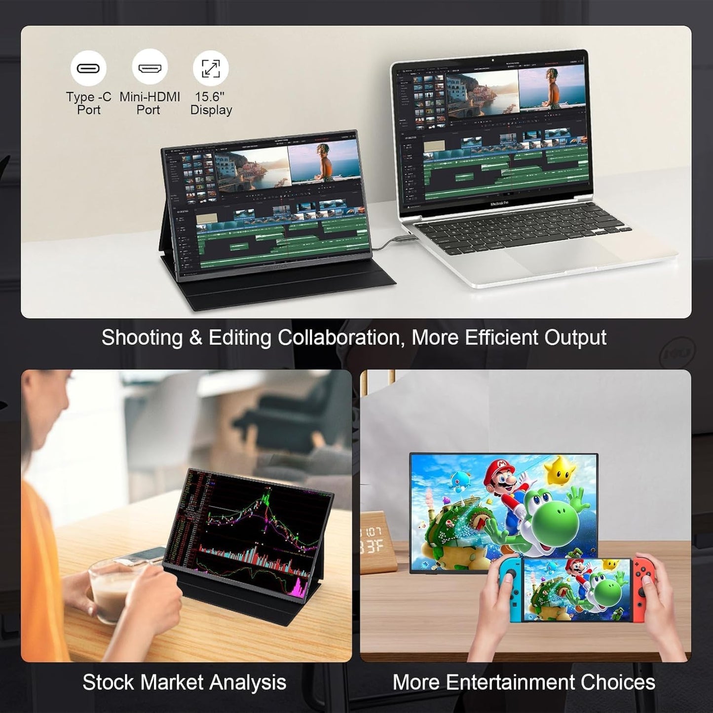 Monitor Portátil Pantalla Táctil de 15.6” FHD