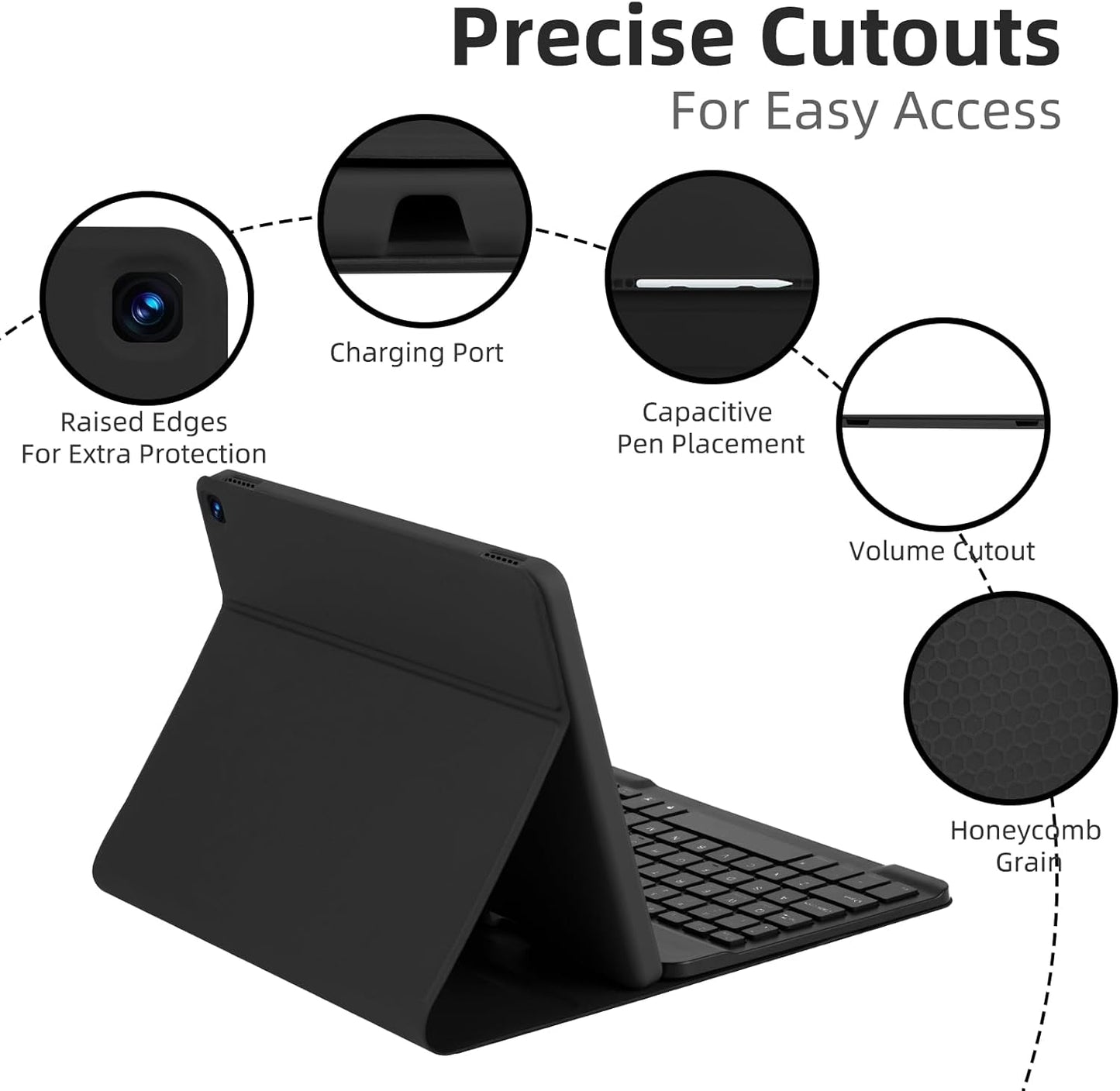Funda con Teclado Retroiluminado para Amazon Fire HD 10 y 10 Plus (2021/2023) - Negro