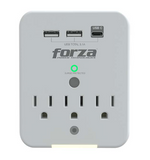 Forza Protector de Sobretensión de Pared con 3 Tomas, Puertos USB-A/USB-C y Luz Nocturna