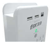 Forza Protector de Sobretensión de Pared con 3 Tomas, Puertos USB-A/USB-C y Luz Nocturna