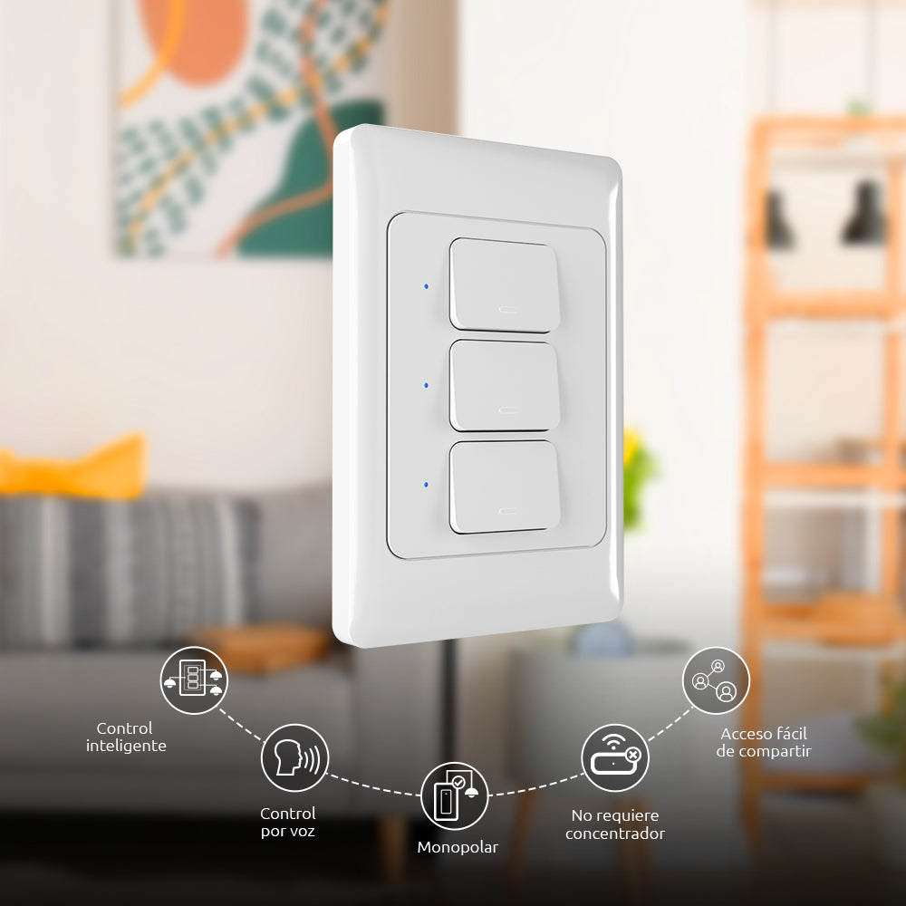 Interruptor de 3 circuitos inteligente con conexión Wi-Fi
