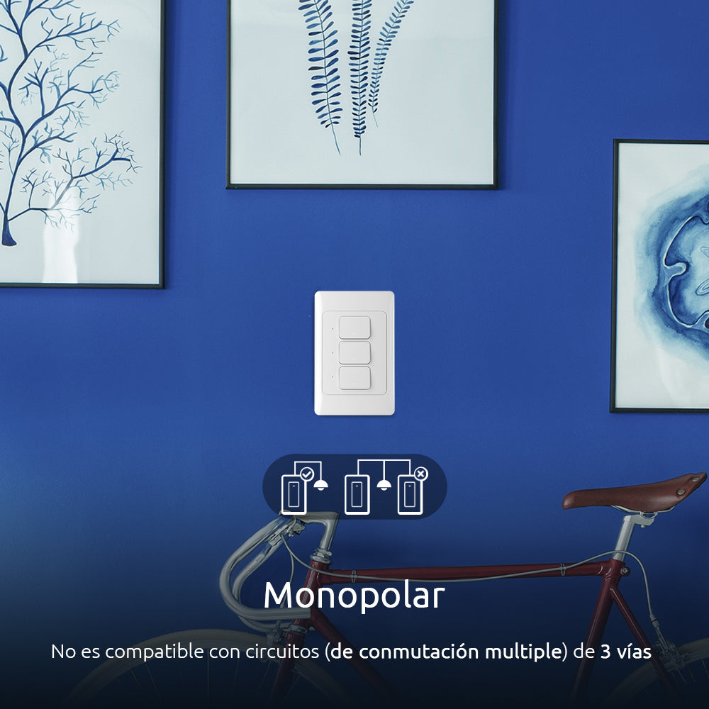 Interruptor de 3 circuitos inteligente con conexión Wi-Fi